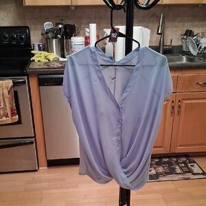 Lush Light Blue Twist-Front V-Neck Blouse
